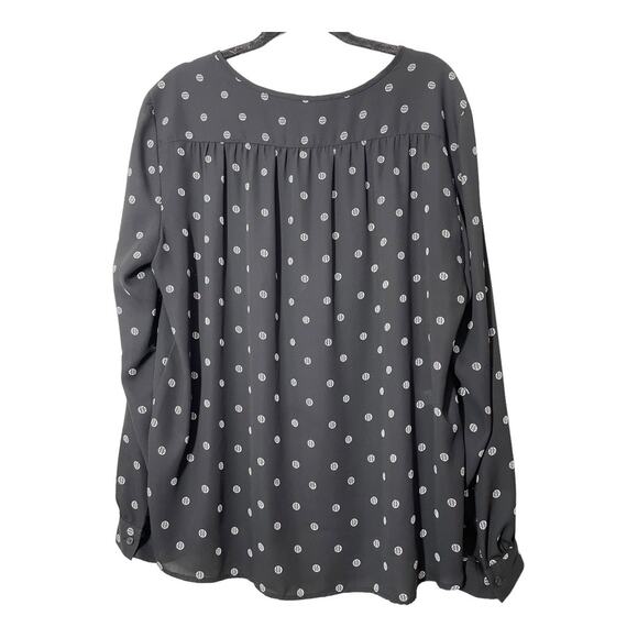 LOFT Geometric Print Blouse Large Long Sleeve Black White Button Front Circle - Picture 3 of 7